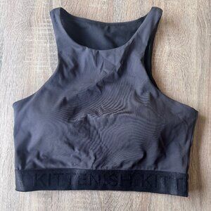 Kittenish Shiny Crop Top Tank Bra Activewear Charcoal Gray Size Small